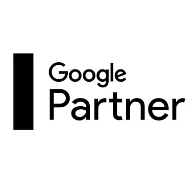 Google Partner Logo in schwarz mit schwarzem rechteck linksbündig