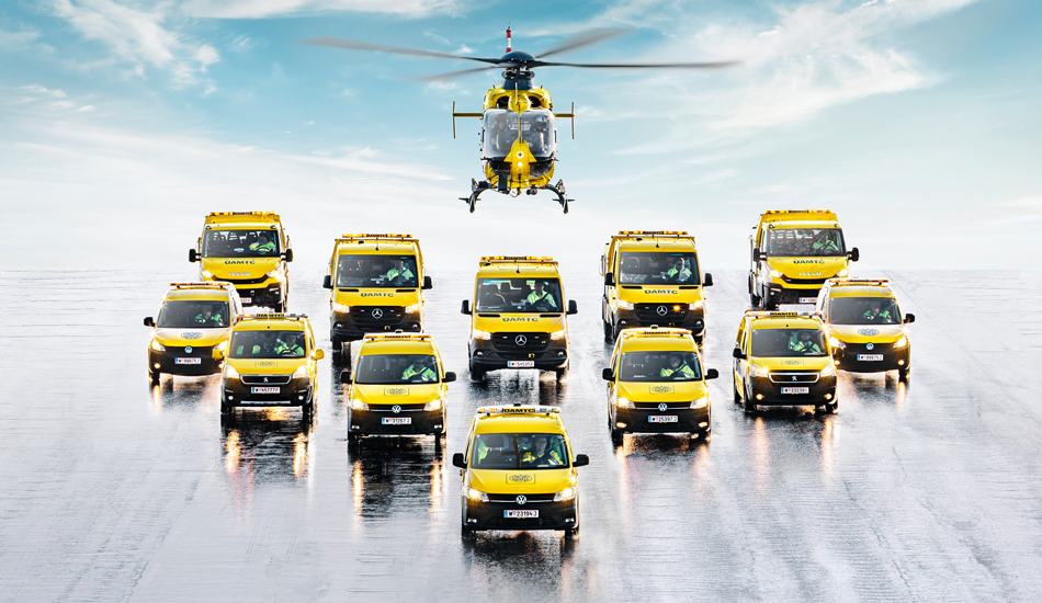 ÖAMTC Flotte gelbe PKW Transporter Hubschrauber ÖAMTC Partner 123Consulting