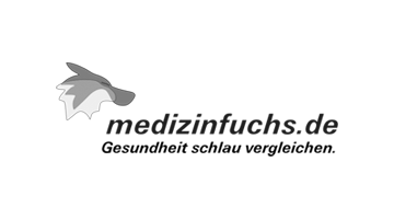 Medizinfuchs.de Logo mit grauem Fuchs und schwarzem Schriftzug Gesundheit schlau vergleichen